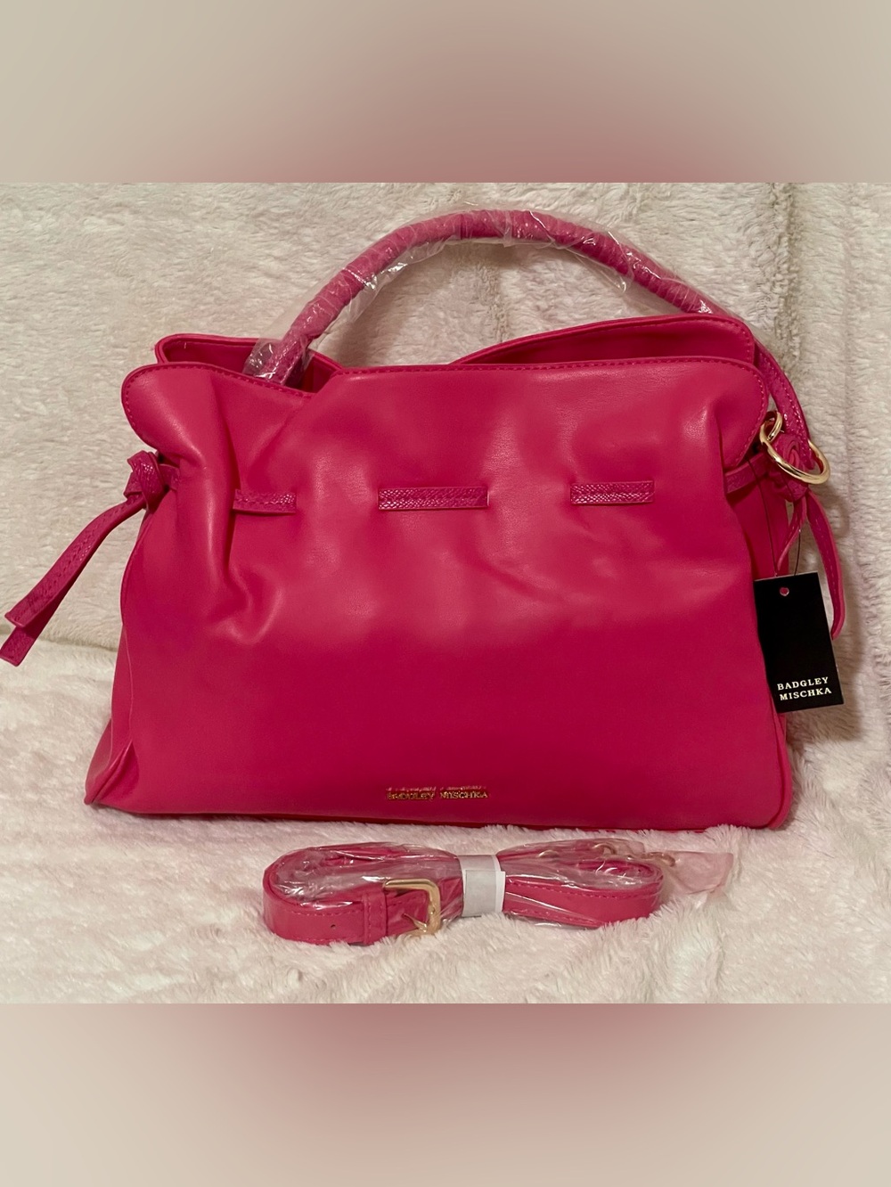 Badgley Mischka Hot Pink Leather Top-Handle Shoulder Bag